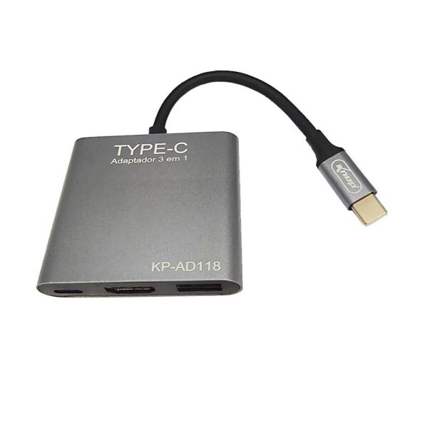 ADAPTADOR TIPO-C 3 EM 1 KP-AD118 KNUP TIPO-C/USB 3.0/HDMI - Image 5