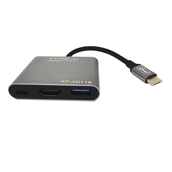 ADAPTADOR TIPO-C 3 EM 1 KP-AD118 KNUP TIPO-C/USB 3.0/HDMI - Image 4